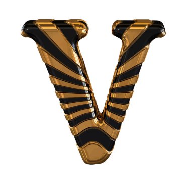 Askılı siyah ve altın 3D sembol. V harfi