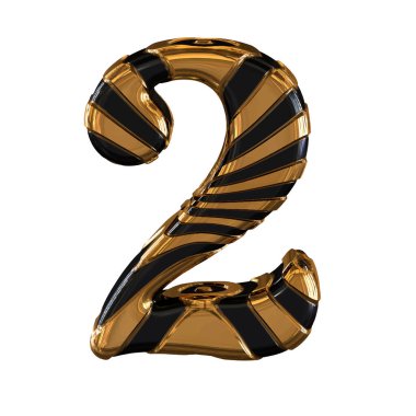 Askılı siyah ve altın 3D sembol. 2 numara.