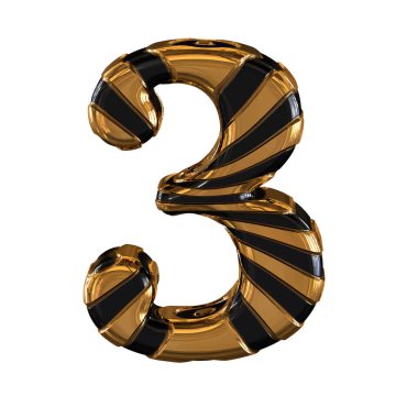 Askılı siyah ve altın 3D sembol. 3 numara.