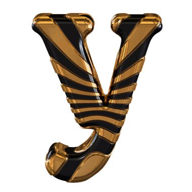 Askılı siyah ve altın 3D sembol. Y harfi