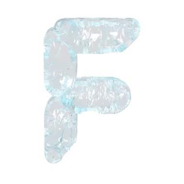 Digital 3d symbol made of ice. letter f
