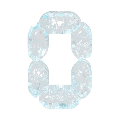 Digital 3d symbol made of ice. letter o