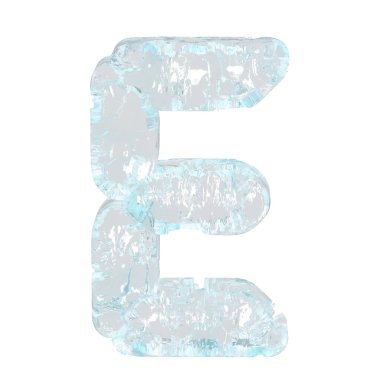Digital 3d symbol made of ice. letter e