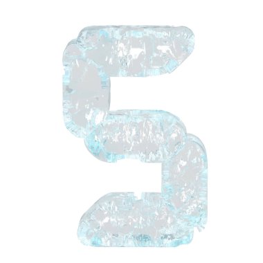 Digital 3d symbol made of ice. number 5