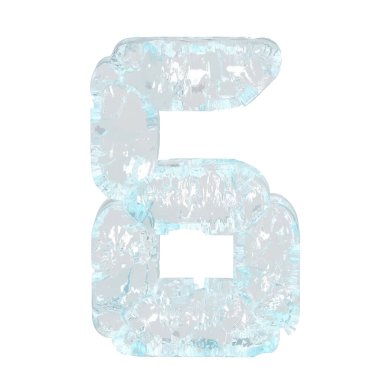 Digital 3d symbol made of ice. number 6