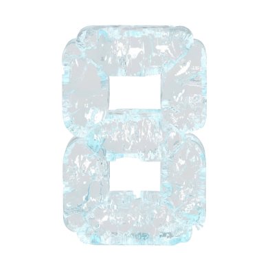Digital 3d symbol made of ice. number 8