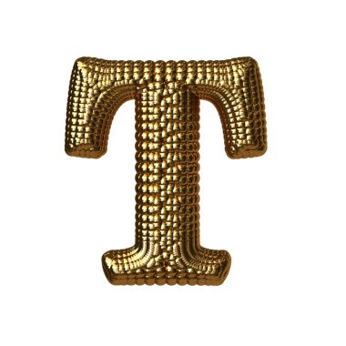 3D symbol made of gold spheres. letter t