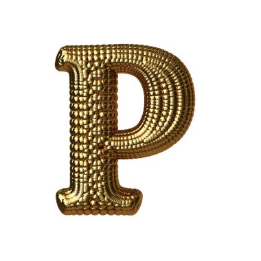 3D symbol made of gold spheres. letter p