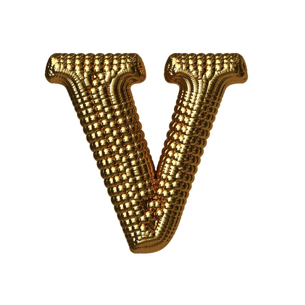 3D symbol made of gold spheres. letter v