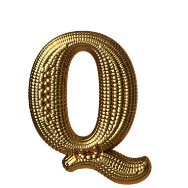 3D symbol made of gold spheres. letter q