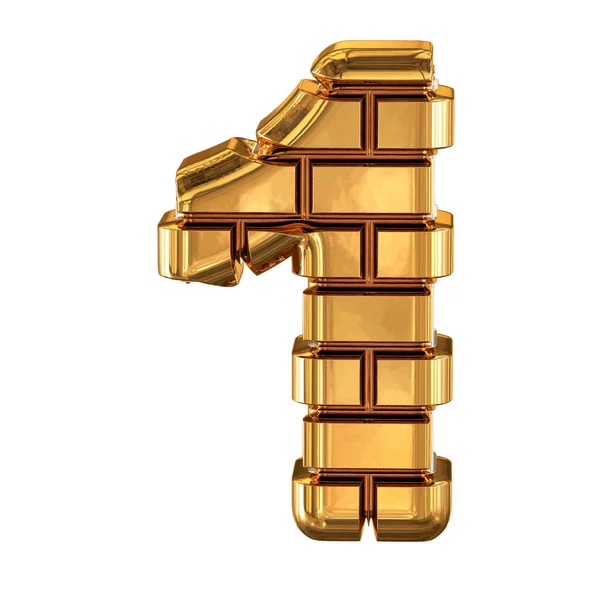 Símbolo Feito Tijolos Ouro Número —  Vetores de Stock