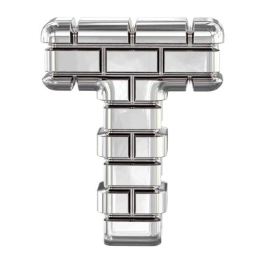 Gümüş tuğlalardan yapılmış 3D sembol. t harfi