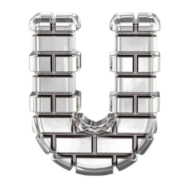 Gümüş tuğlalardan yapılmış 3D sembol. harf u