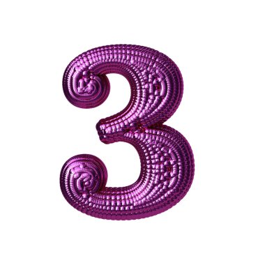 Mor 3D balonlardan yapılmış sembol. 3 numara.