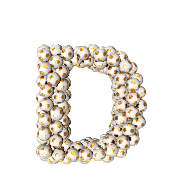 Altın futbol toplarından yapılmış bir sembol. D harfi