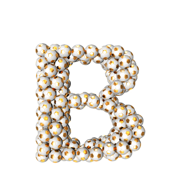 Altın futbol toplarından yapılmış bir sembol. b harfi
