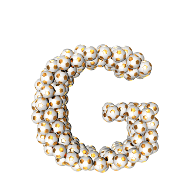 Altın futbol toplarından yapılmış bir sembol. G harfi