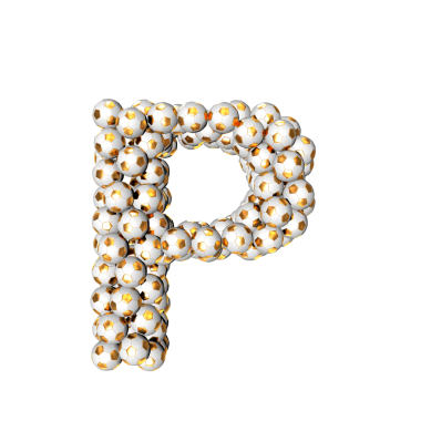 Altın futbol toplarından yapılmış bir sembol. p harfi