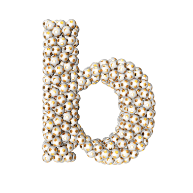 Altın futbol toplarından yapılmış bir sembol. b harfi