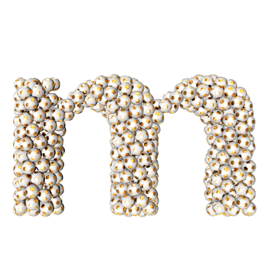 Altın futbol toplarından yapılmış bir sembol. M harfi