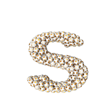 Altın futbol toplarından yapılmış bir sembol. s harfi