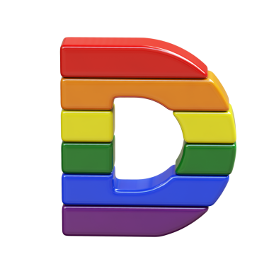 LGBT bayrak renklerinden yapılmış 3D sembol. D harfi