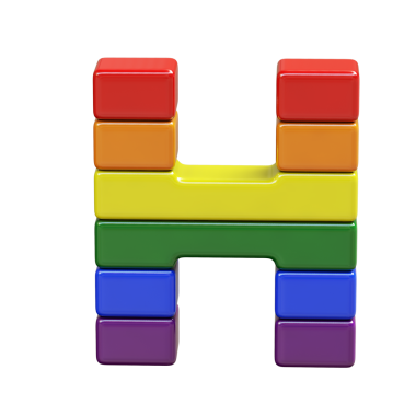 LGBT bayrak renklerinden yapılmış 3D sembol. h harfi