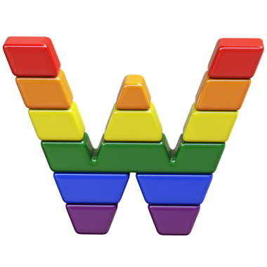 LGBT bayrak renklerinden yapılmış 3D sembol. w harfi