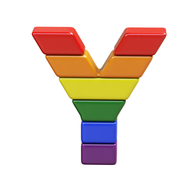LGBT bayrak renklerinden yapılmış 3D sembol. Y harfi