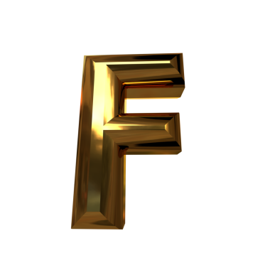 Eğimli altından yapılmış bir sembol. F harfi