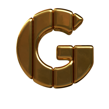 Altın dikey bloklardan yapılmış sembol. G harfi