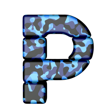 Mavi kamuflajlı harfler. büyük harf p p