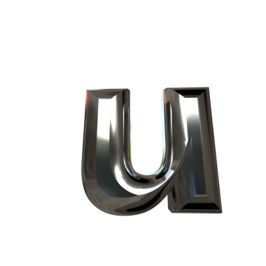Eğimli gümüşten yapılmış sembol. harf u
