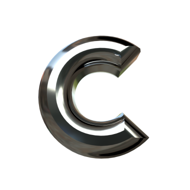 Eğimli gümüşten yapılmış sembol. c harfi