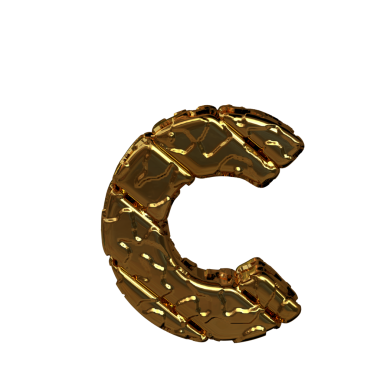 Kaba çapraz bloklardan yapılmış altın harfler. Yukarıdan bak. c harfi