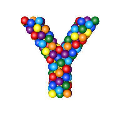 Renkli kürelerden yapılmış bir sembol. Y harfi