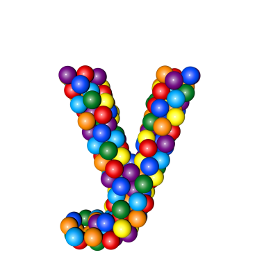 Renkli kürelerden yapılmış bir sembol. Y harfi