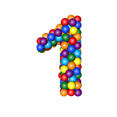 Renkli kürelerden yapılmış bir sembol. 1 numara.