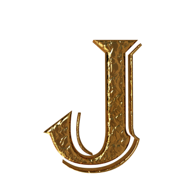 Çırpılmış altın harfler. Ön manzara. J harfi