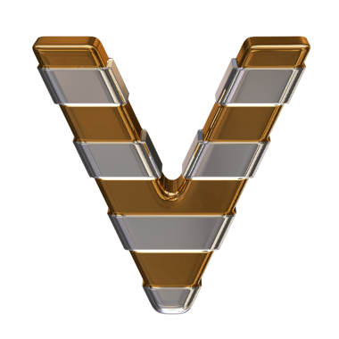 Yatay gümüş kayışlı altın sembol. V harfi