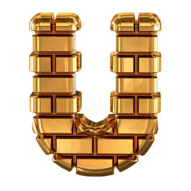 Altın tuğlalardan yapılmış sembol. 3D harf u