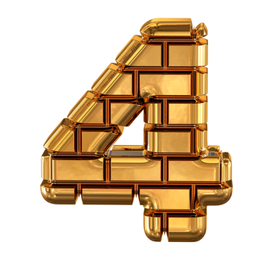 Altın tuğlalardan yapılmış 3D sembol. 4 numara.