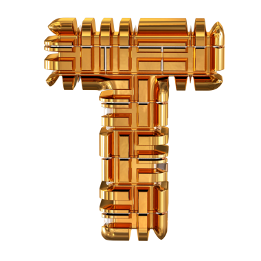 Altından yapılmış 3 boyutlu bir sembol. t harfi