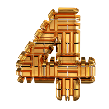 Altından yapılmış 3 boyutlu bir sembol. 4 numara.