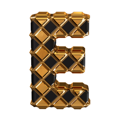 Eşkenar dörtgenlerden yapılmış altın bir sembol. E harfi