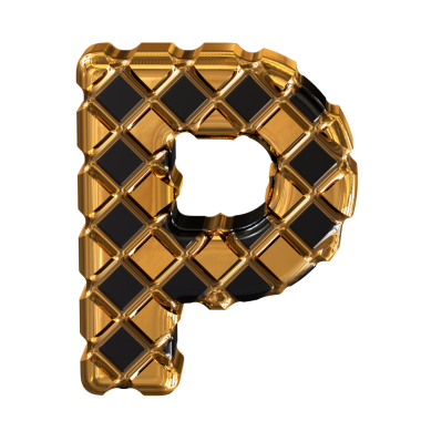 Eşkenar dörtgenlerden yapılmış altın bir sembol. p harfi