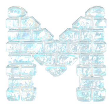 Yatay buz tuğlalarından yapılmış bir sembol. M harfi