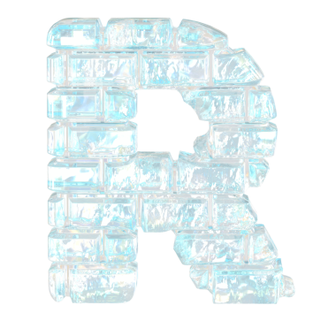 Yatay buz tuğlalarından yapılmış bir sembol. harf r