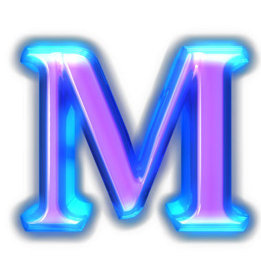 Kenarlarında mor bir sembol parlıyor. M harfi