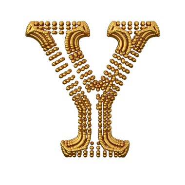 Kürelerden yapılmış 3D altın bir sembol. Y harfi
